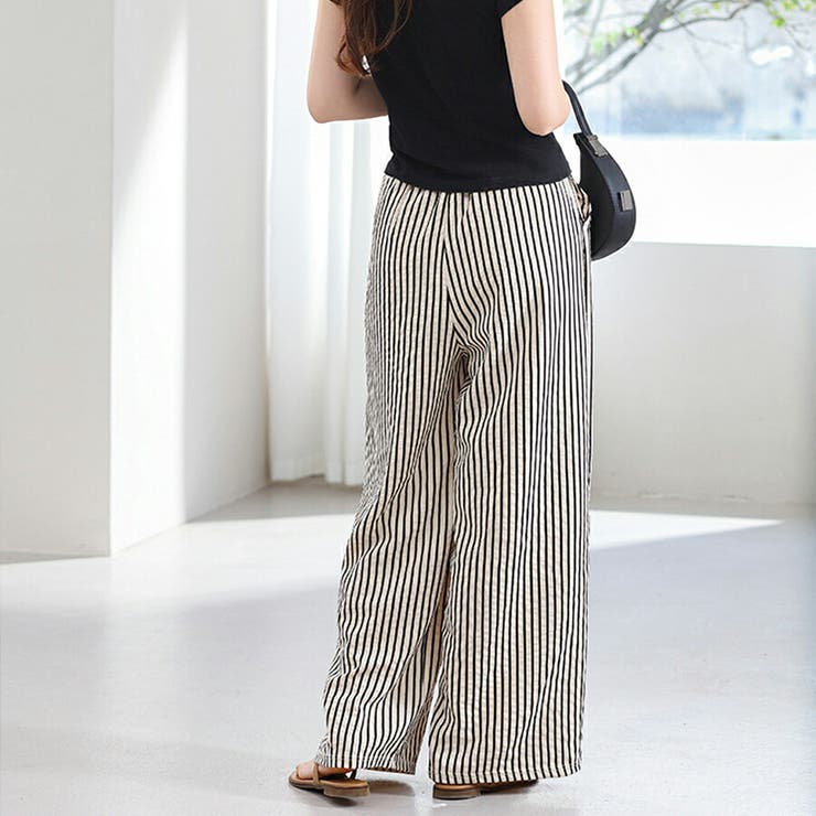 ハイウエストストライプワイドパンツ きれい見えシルエット 脚長効果 | SLENDER | 詳細画像5 