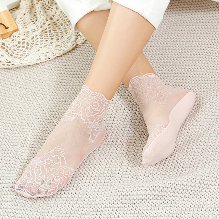 ホワイト | シースルーレースソックス エレガント ヌーディ | SLENDER