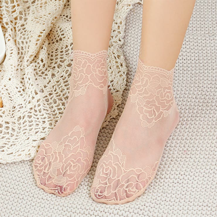 ピンク | シースルーレースソックス エレガント ヌーディ | SLENDER