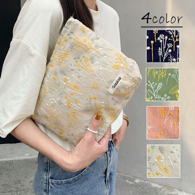 激安超特価 最大80%オフ  刺繍マルチポーチ 小花柄 小物収納[品番：XL000002550]｜SLENDER バッグ