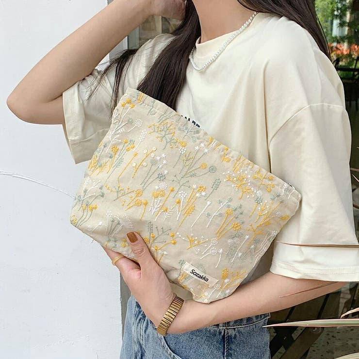 刺繍マルチポーチ 小花柄 小物収納[品番：XL000002550]｜SLENDER