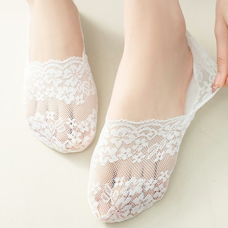 ホワイト | 深履きレースカバーソックス パンプス シースルー | SLENDER