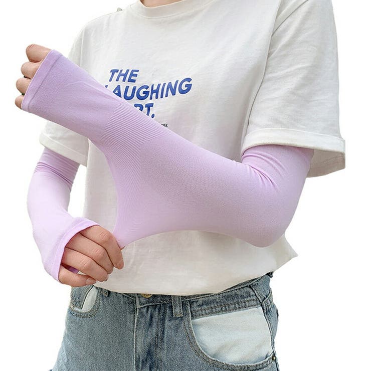 パープル | 冷感UVアームカバー 指穴あり アイスシルク | SLENDER