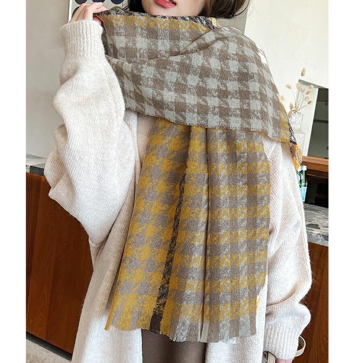 千鳥柄マフラー 大判ストール ボリュームマフラー[品番