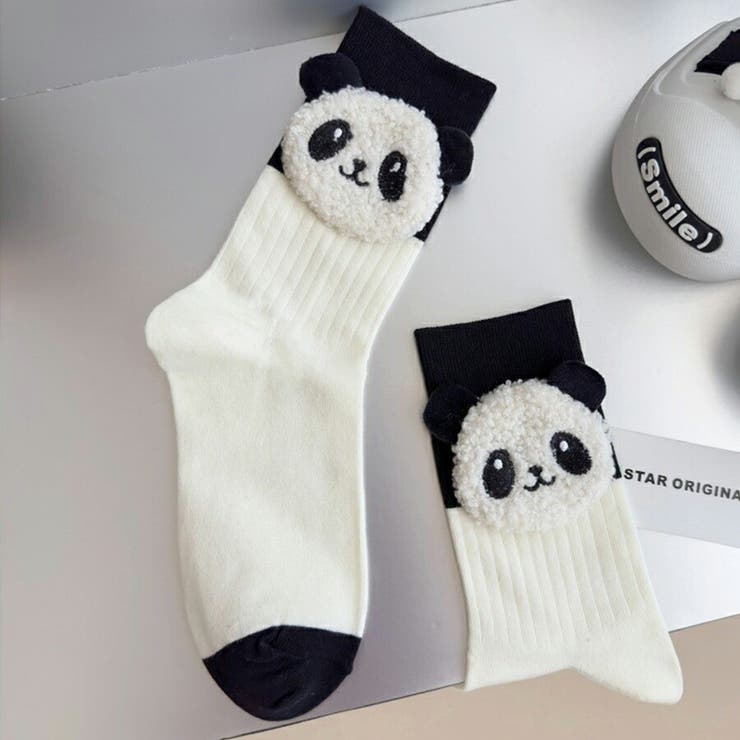 ホワイト | 3D立体パンダもこもこソックス ガーリー フェミニン | SLENDER