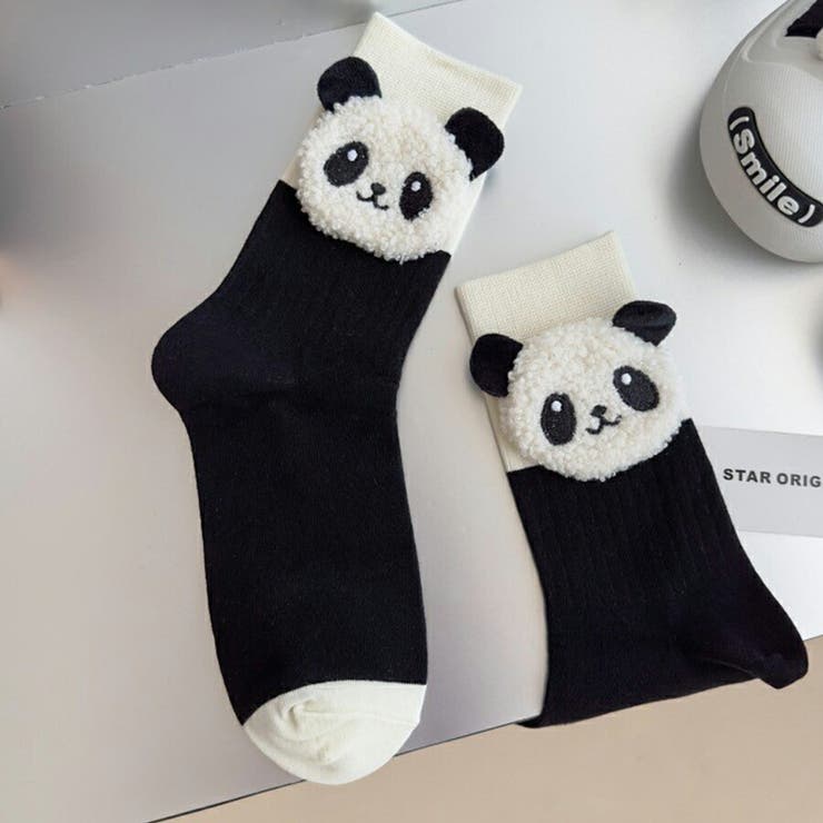 ブラック | 3D立体パンダもこもこソックス ガーリー フェミニン | SLENDER