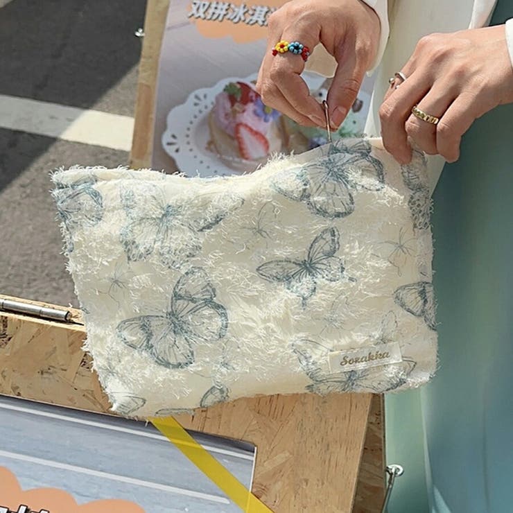 バタフライ柄マルチポーチ 化粧品収納 メイク道具 | SLENDER | 詳細画像4 