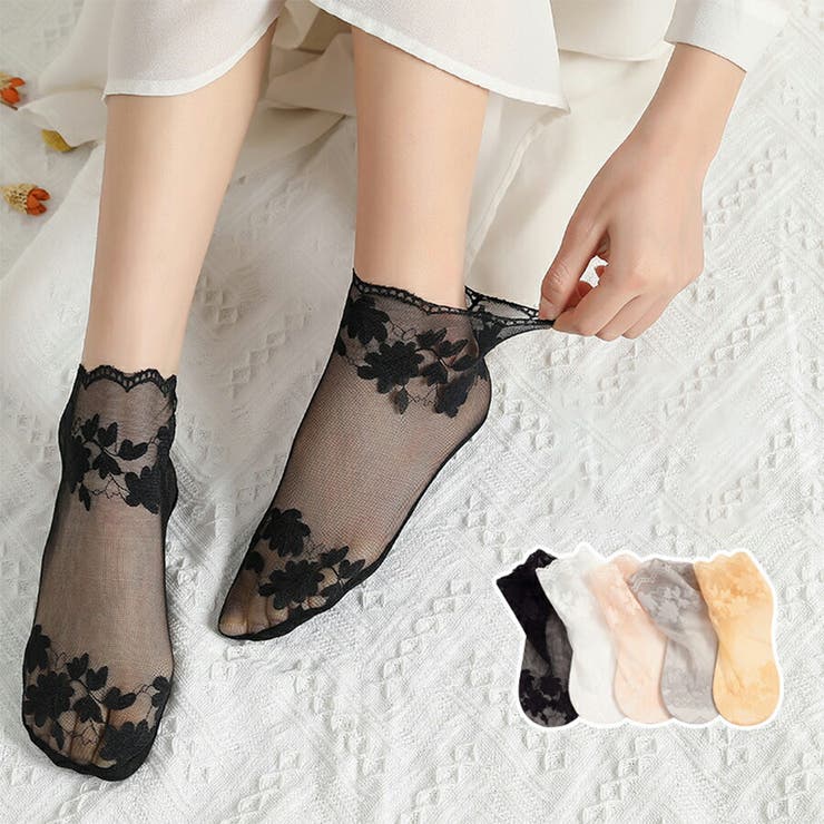 シースルーレースソックス エレガント ヌーディ | SLENDER | 詳細画像1 