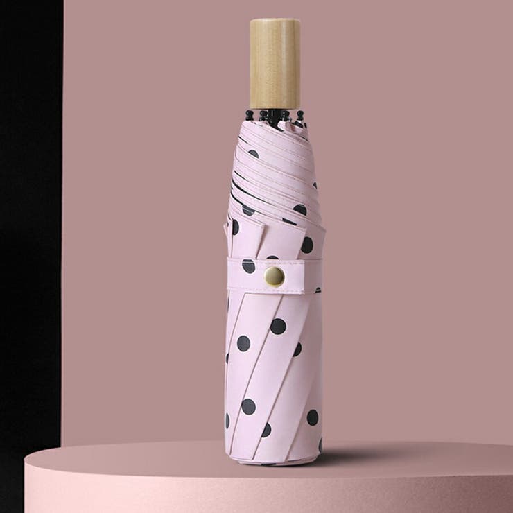 ピンク | 晴雨兼用 UVカット折りたたみ傘 ドット柄 | SLENDER