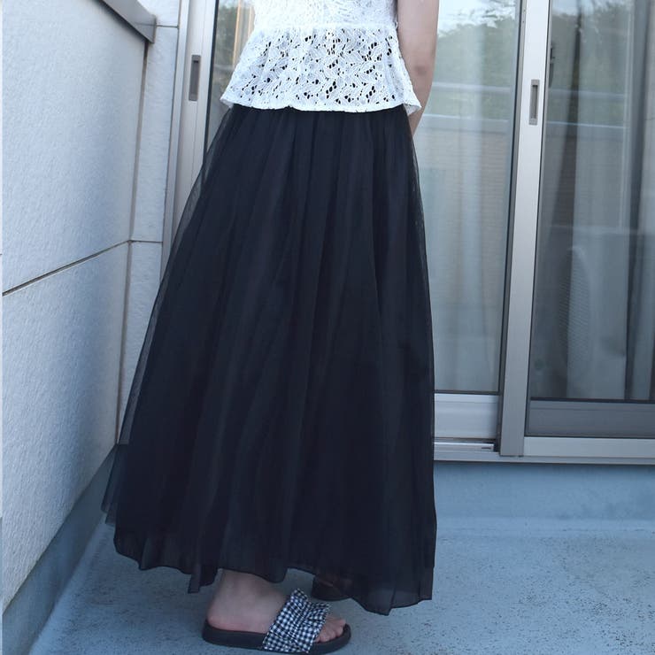 リンカブル　LINKABLE 黒 リバーシブル　チュール フレアロングスカート リンカブル LINKABLE 黒 リバーシブル チュール フレアロング