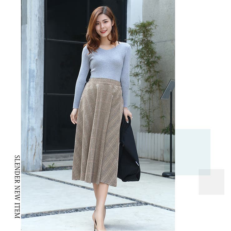 9415. 【極美品】DESCENTE グレンチェック フレアスカート ミモレ丈