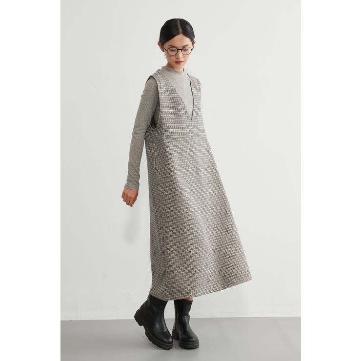 ジャンスカジャカード織りVネックジャンパースカートワンピース | On One's Own | 詳細画像9 