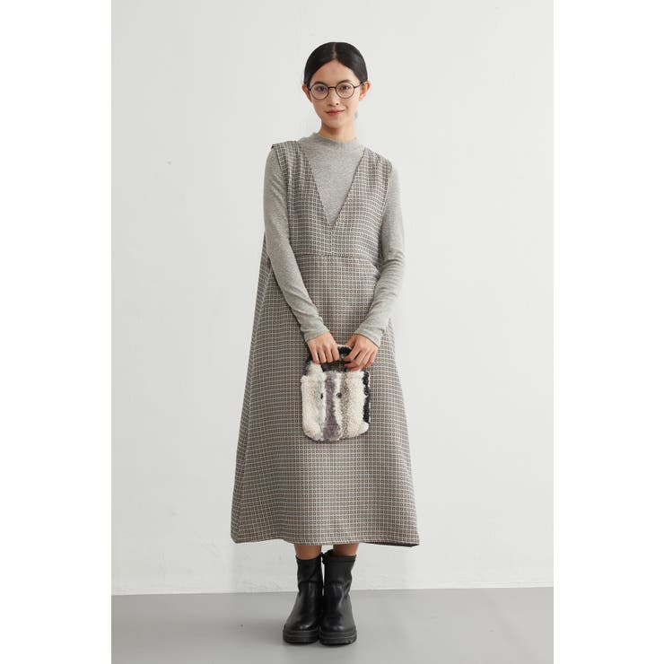 ジャンスカジャカード織りVネックジャンパースカートワンピース | On One's Own | 詳細画像8 