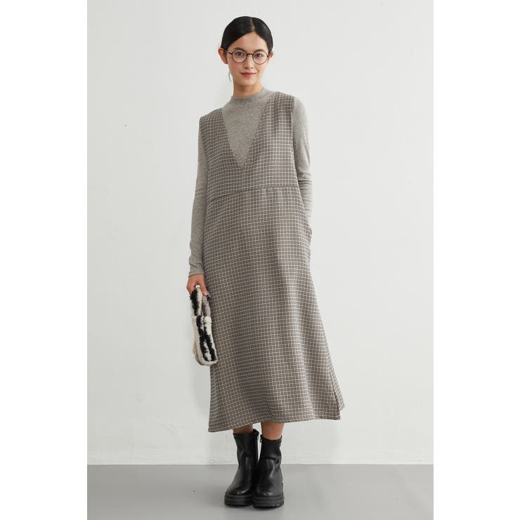 ジャンスカジャカード織りVネックジャンパースカートワンピース | On One's Own | 詳細画像6 