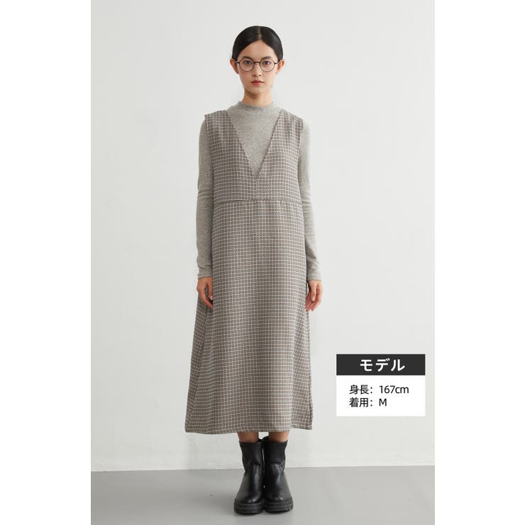 ジャンスカジャカード織りVネックジャンパースカートワンピース | On One's Own | 詳細画像5 