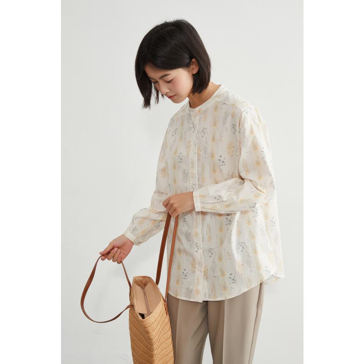 綿100長袖シャツブラウスボタニカル柄 ナチュラル大人カジュアル | On One's Own | 詳細画像8 