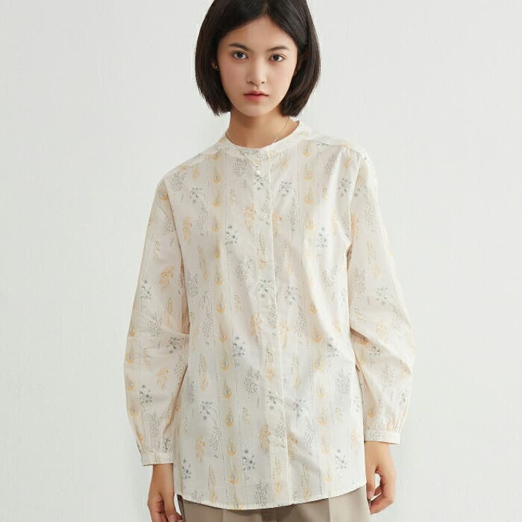 YELLOW | 綿100長袖シャツブラウスボタニカル柄 ナチュラル大人カジュアル | On One's Own