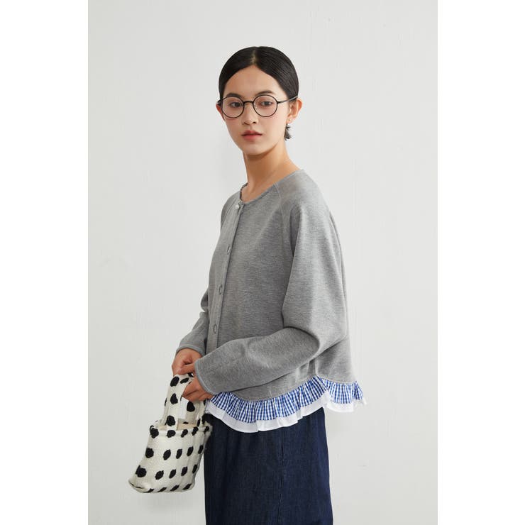 長袖裾フリルカーディガンダンボールニットショート丈春秋カーデ | On One's Own | 詳細画像17 