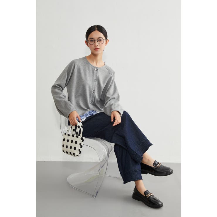 長袖裾フリルカーディガンダンボールニットショート丈春秋カーデ | On One's Own | 詳細画像11 