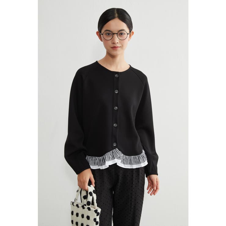 長袖裾フリルカーディガンダンボールニットショート丈春秋カーデ | On One's Own | 詳細画像8 