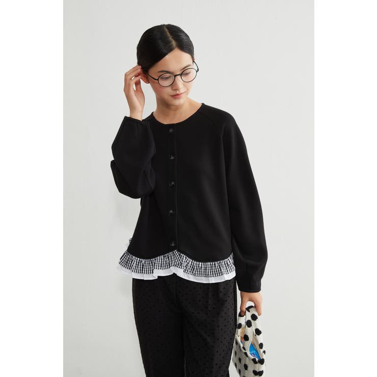 長袖裾フリルカーディガンダンボールニットショート丈春秋カーデ | On One's Own | 詳細画像18 