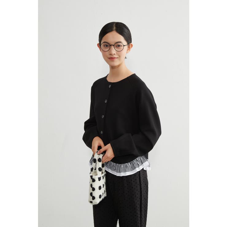 長袖裾フリルカーディガンダンボールニットショート丈春秋カーデ | On One's Own | 詳細画像9 