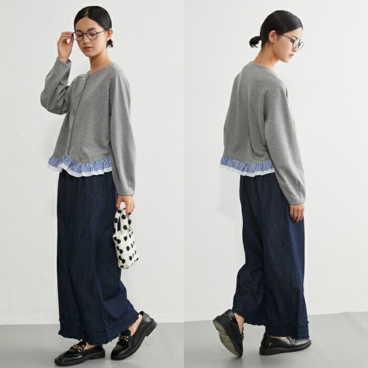 長袖裾フリルカーディガンダンボールニットショート丈春秋カーデ | On One's Own | 詳細画像14 