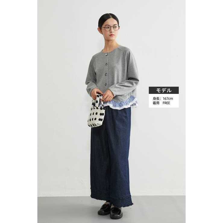 長袖裾フリルカーディガンダンボールニットショート丈春秋カーデ | On One's Own | 詳細画像12 