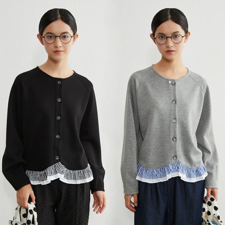 長袖裾フリルカーディガンダンボールニットショート丈春秋カーデ | On One's Own | 詳細画像2 