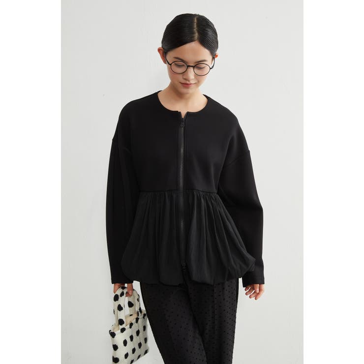 異素材切替バルーンヘムダブルジップブルゾンアウター異素材切り替え | On One's Own | 詳細画像5 