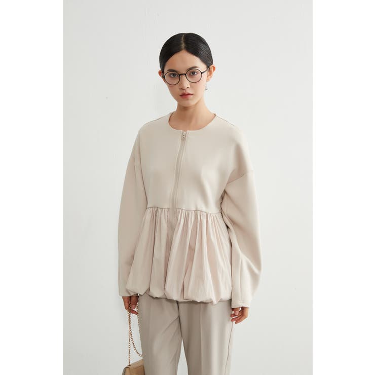 BEIGE | 異素材切替バルーンヘムダブルジップブルゾンアウター異素材切り替え | On One's Own