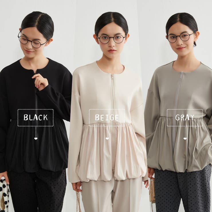 異素材切替バルーンヘムダブルジップブルゾンアウター異素材切り替え | On One's Own | 詳細画像2 