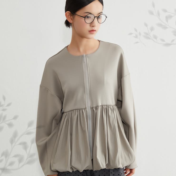 異素材切替バルーンヘムダブルジップブルゾンアウター異素材切り替え | On One's Own | 詳細画像7 