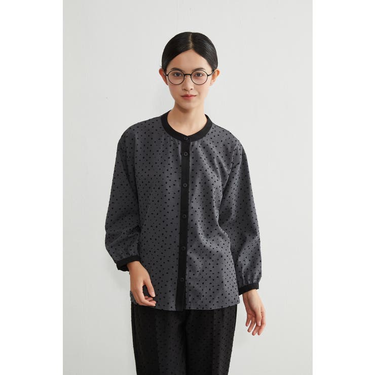 長袖ブラウスシャツフロッキープリント異素材切替トップス | On One's Own | 詳細画像17 