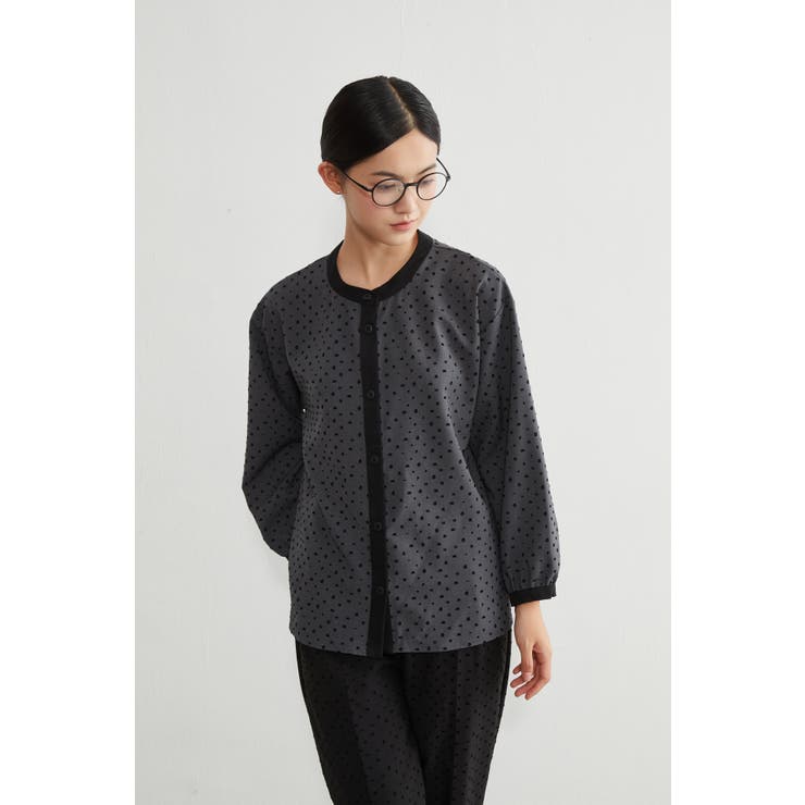 長袖ブラウスシャツフロッキープリント異素材切替トップス | On One's Own | 詳細画像14 