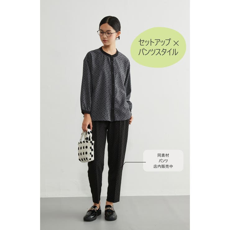 長袖ブラウスシャツフロッキープリント異素材切替トップス | On One's Own | 詳細画像5 