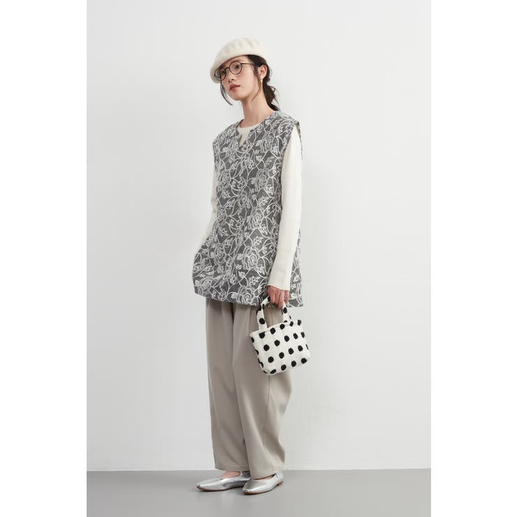 刺繍ベストチェーンステッチ チュニックニットベスト秋冬キーネックベスト | On One's Own | 詳細画像9 