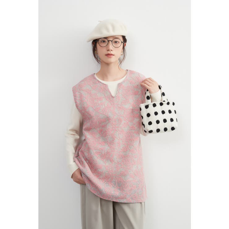 刺繍ベストチェーンステッチ チュニックニットベスト秋冬キーネックベスト | On One's Own | 詳細画像10 