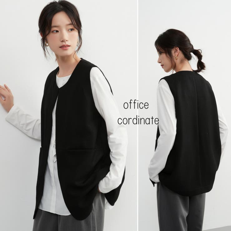 BLACK | ノーカラーベストジレベストジャケットオフィスカジュアル | On One's Own