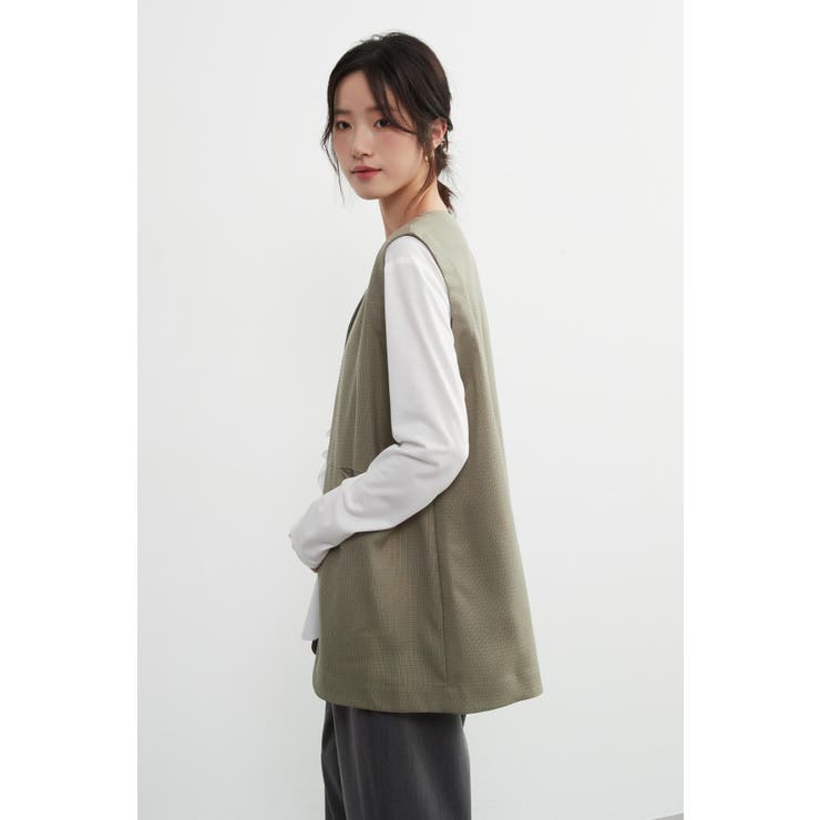 ノーカラーベストジレベストジャケットオフィスカジュアル | On One's Own | 詳細画像9 