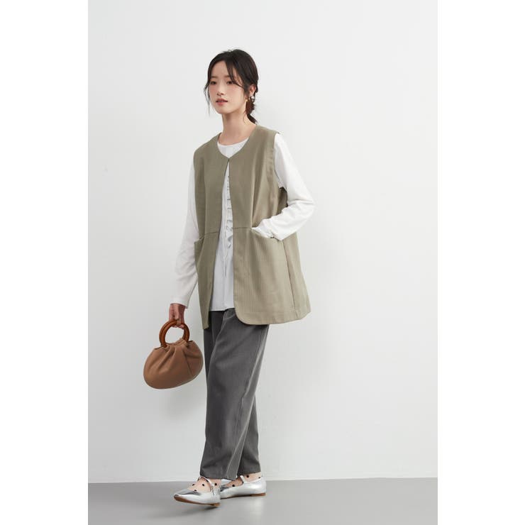 ノーカラーベストジレベストジャケットオフィスカジュアル | On One's Own | 詳細画像8 