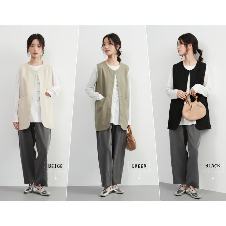 ノーカラーベストジレベストジャケットオフィスカジュアル | On One's Own | 詳細画像3 