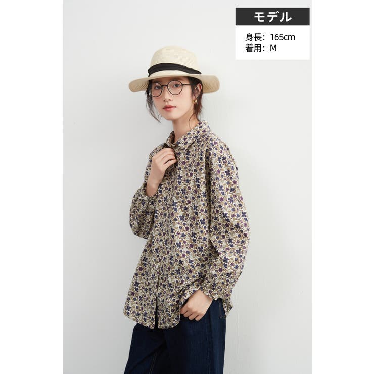 綿100％長袖ブラウスシャツスタンダードカラー花柄シャツコットンプリント | On One's Own | 詳細画像2 