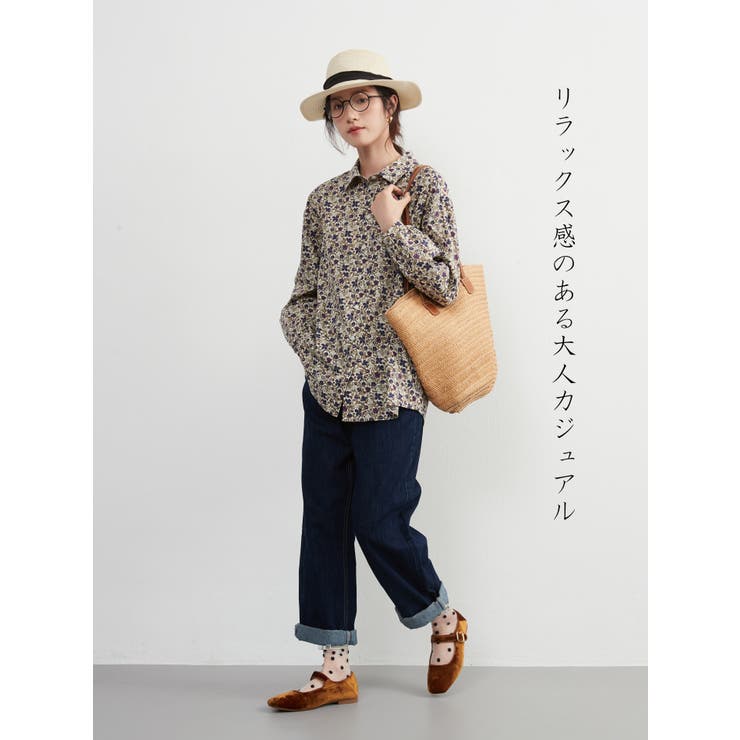 綿100％長袖ブラウスシャツスタンダードカラー花柄シャツコットンプリント | On One's Own | 詳細画像5 