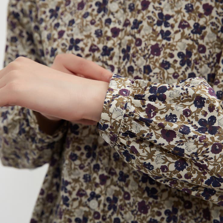 綿100％長袖ブラウスシャツスタンダードカラー花柄シャツコットンプリント | On One's Own | 詳細画像4 