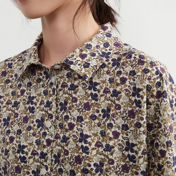 綿100％長袖ブラウスシャツスタンダードカラー花柄シャツコットンプリント | On One's Own | 詳細画像3 