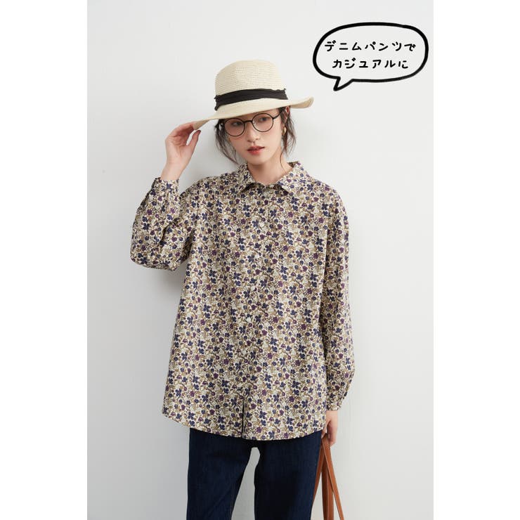 綿100％長袖ブラウスシャツスタンダードカラー花柄シャツコットンプリント | On One's Own | 詳細画像6 