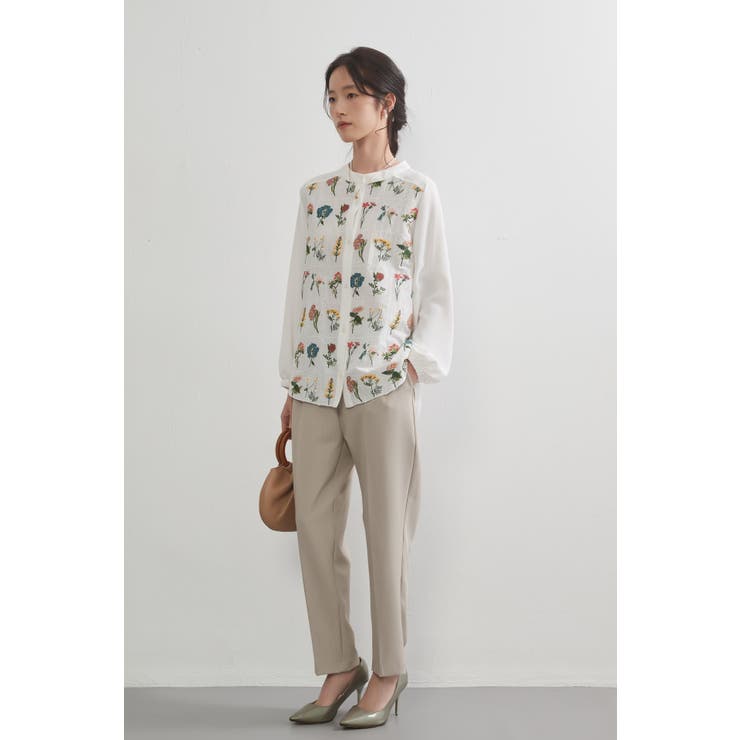 花柄刺繍長袖ブラウスレディーストップス綿麻コットンリネン白シャツ | On One's Own | 詳細画像5 