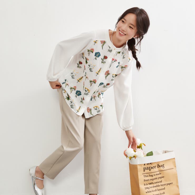 花柄刺繍長袖ブラウスレディーストップス綿麻コットンリネン白シャツ | On One's Own | 詳細画像3 