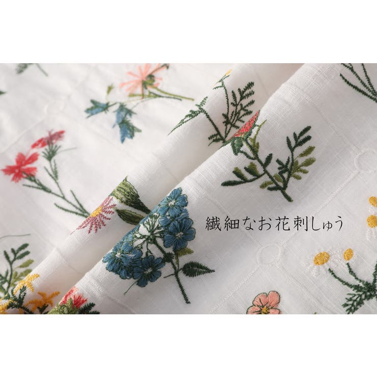 花柄刺繍長袖ブラウスレディーストップス綿麻コットンリネン白シャツ | On One's Own | 詳細画像11 